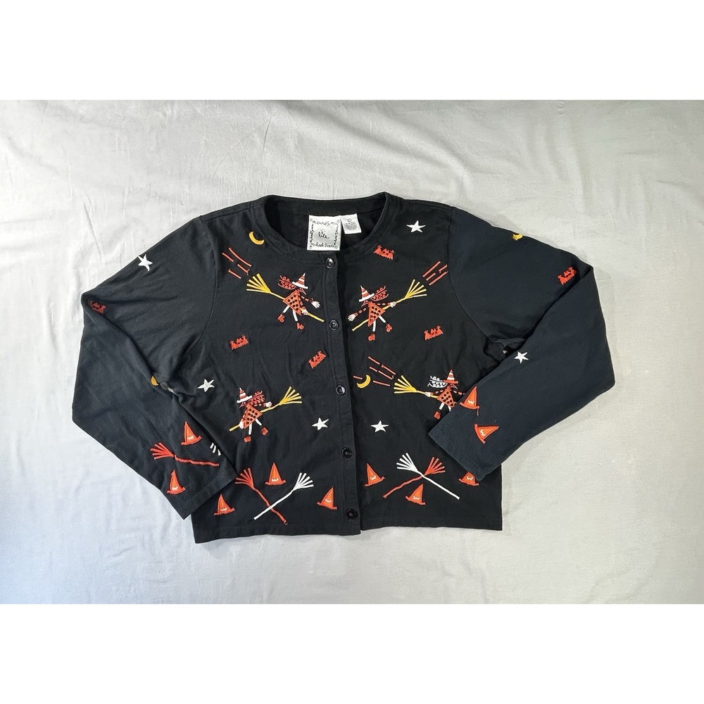 Michael Simon Embroidered Halloween Cardigan Sweater Women's Large Has Wear